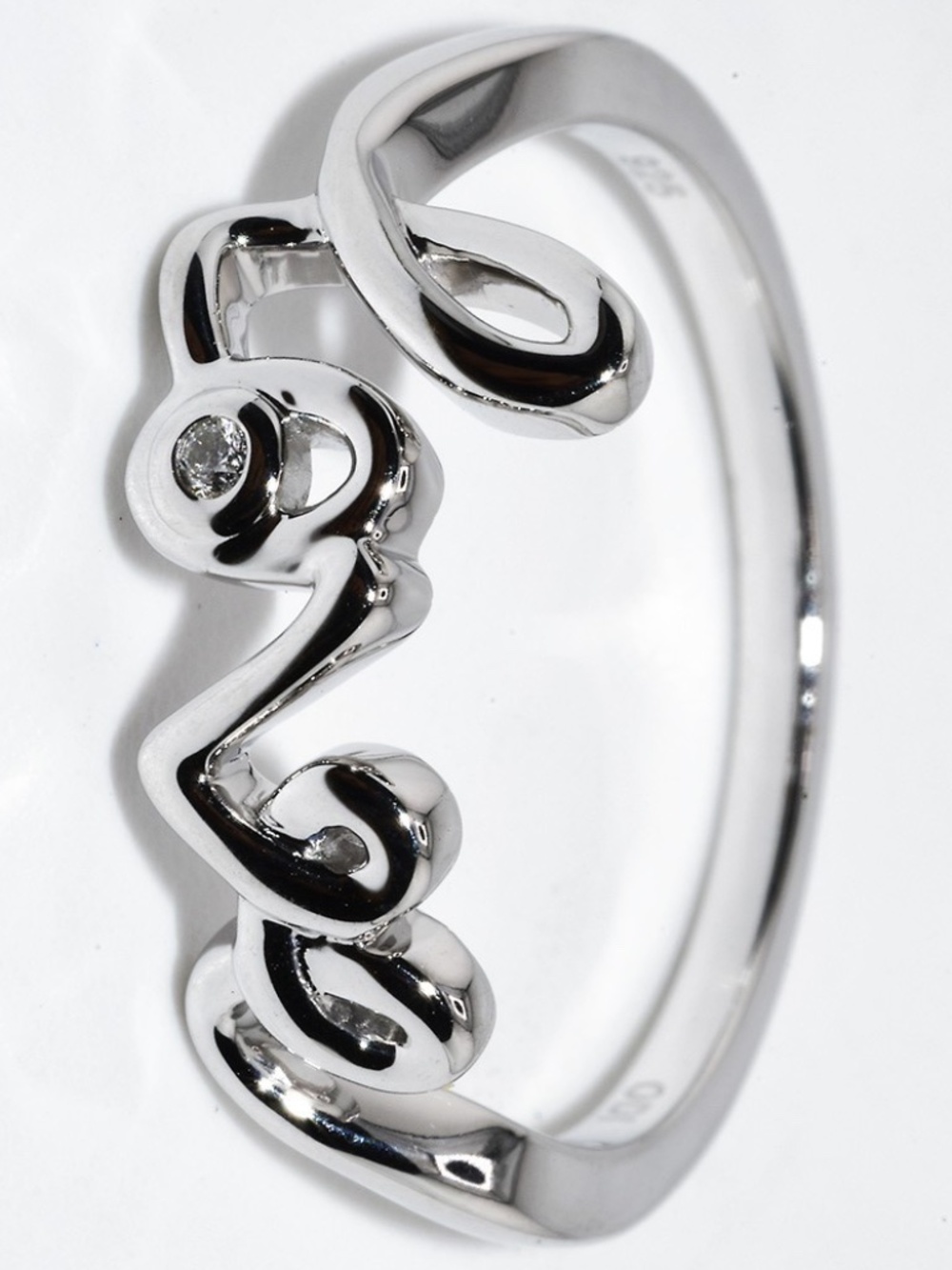 US$395 .925 Sterling Silver .01CT Natural Round Cut Diamond Love Ring Size 7